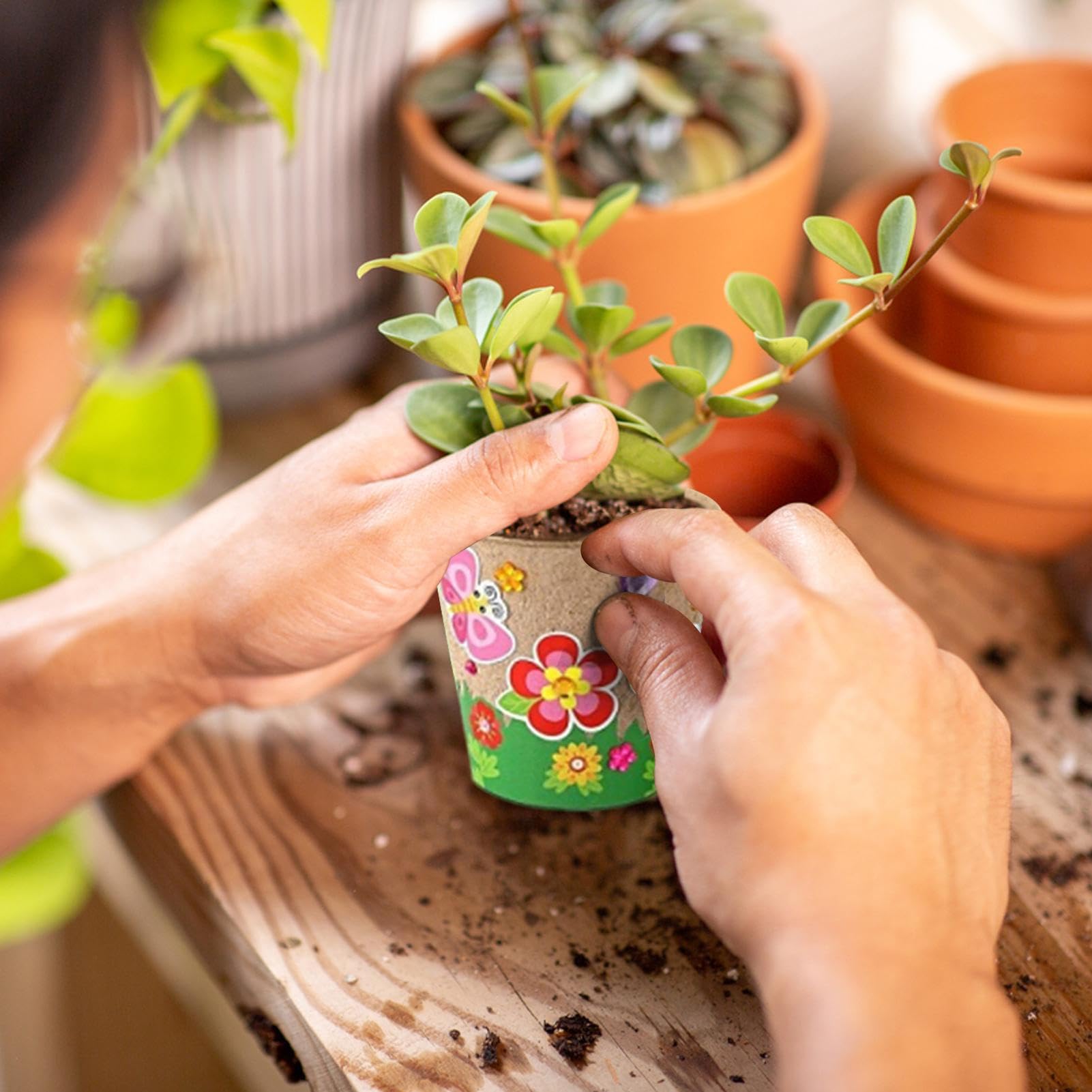 Vasi Da Fiori Per Bambini Da Decorare,30X Vasi Con Cupole | Kit Giardinaggio Creativo Con Carta E 20 Adesivi Per Progetti Artistici Scolastici