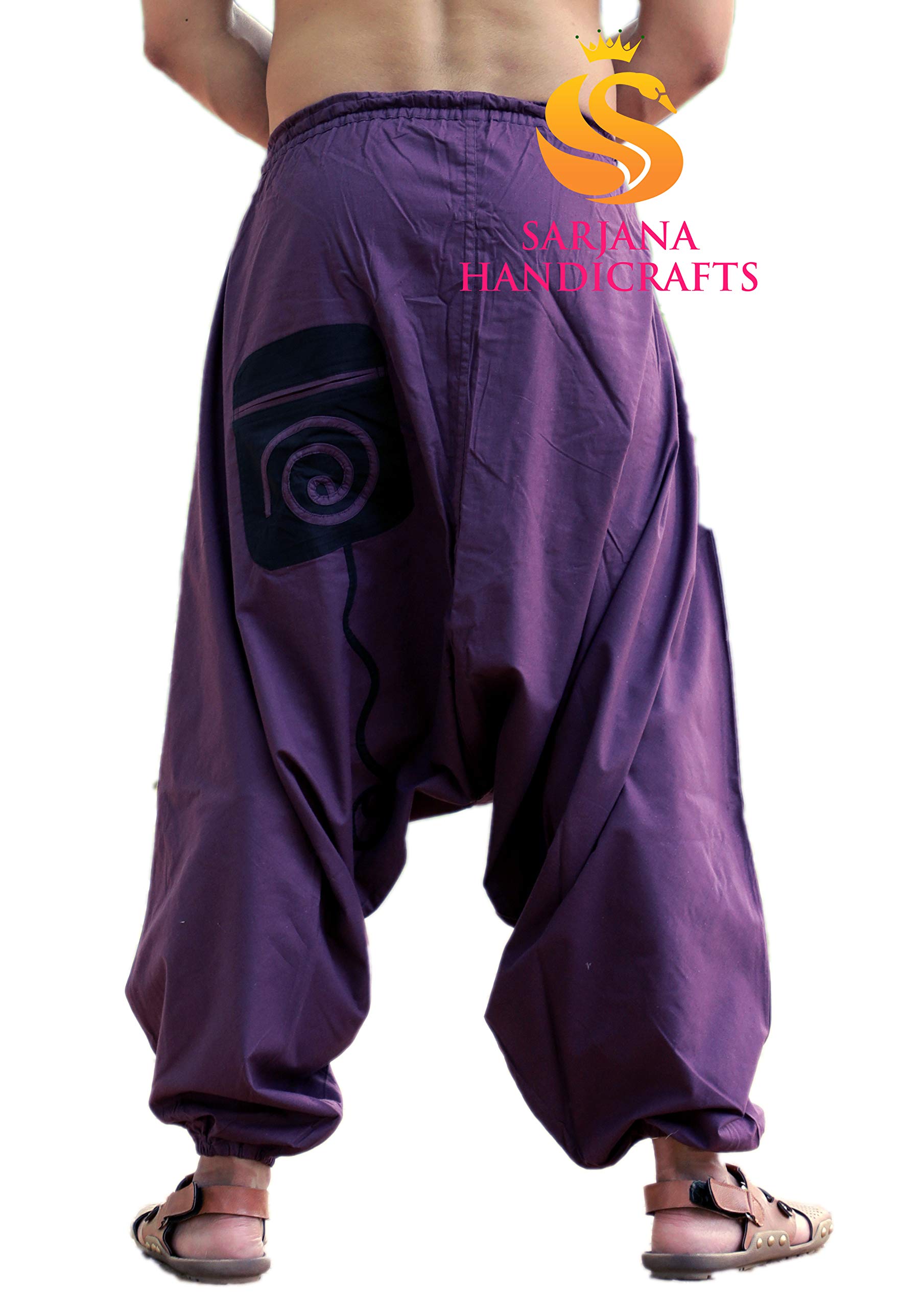 SARJANA HANDICRAFTS Pantalon de yoga baggy génie hippie avec poches en coton pour homme