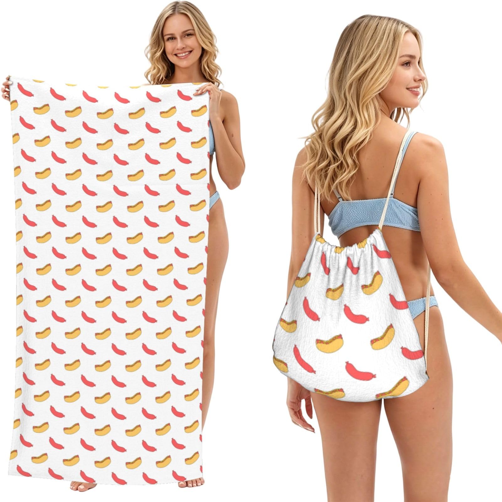 Noble Ren Delicious Hot Dogs 2 In 1 Packable Towel Bag Beach Backpack Unisex Suitable For Travel Picnic Vacation And Camping