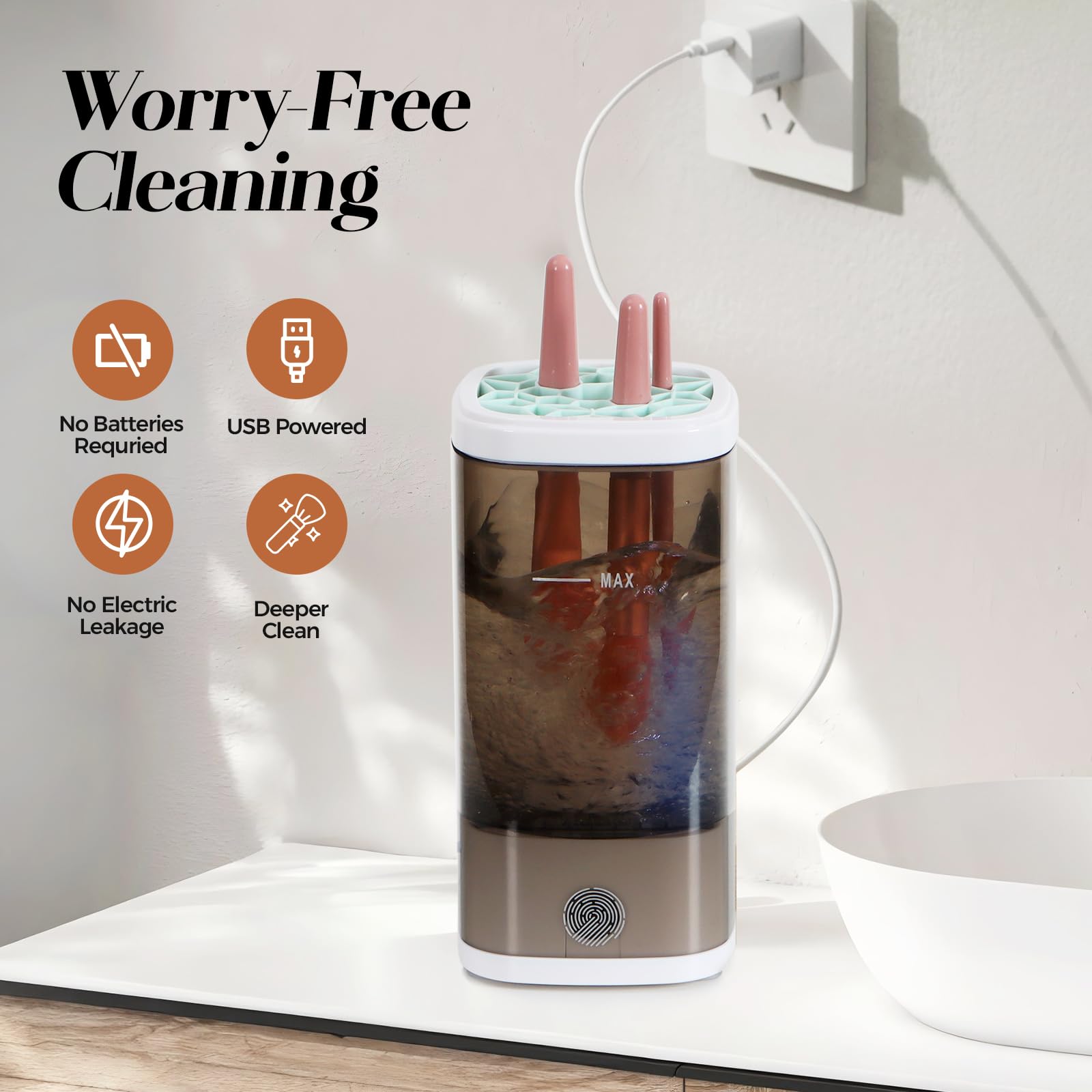 Electric Makeup Brush Cleaner – Fast & Deep Cleaning for All Brush Sizes, Compact & Travel-Friendly Design