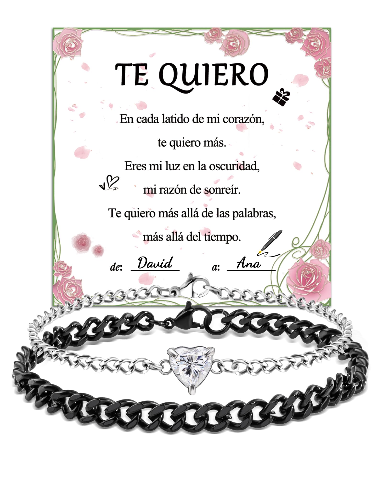 SUNSH Pulsera Pareja, Regalo Aniversario Pareja, Pulseras Cadena Cubana Acero Inoxidable, Regalos Originales Aniversario San Valentín Navidad Cumpleaños para Novio Novia Mujer Hombre