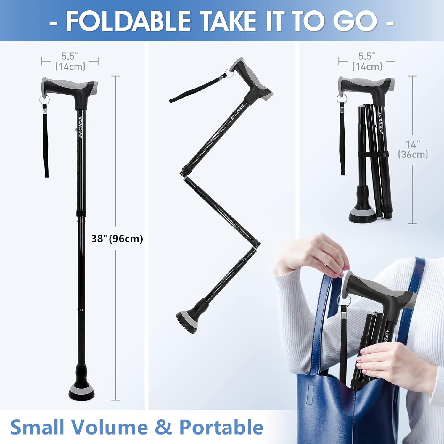 Medicane All Terrain Walking Cane, Adjustable Canes for Men & Women, Comfortable Handle Mobility Daily Living Aid Collapsible Cane for Seniors & Adults : Health & Household