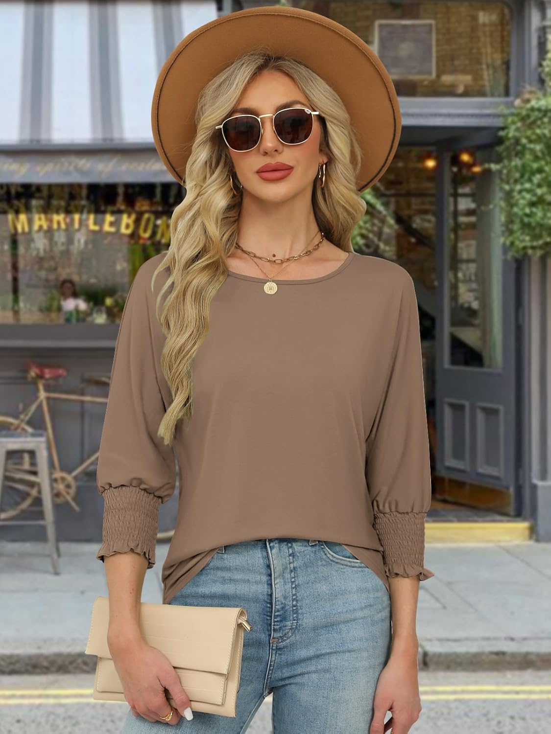 Womens Spring Tops 3/4 Sleeve Loose Fit Blouses Casual Shirts for Work Travel Beach S-XXL - Image 5
