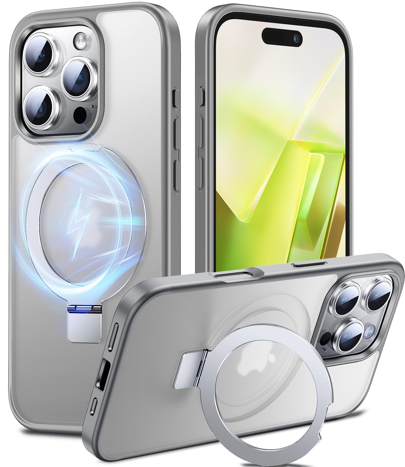 Chicfun 3-in-1 [Magnetic+Kickstand+Ring Holder] for iPhone 16 Pro Case with Stand Ring Holder， Compatible with MagSafe, Military Shockproof Kickstand