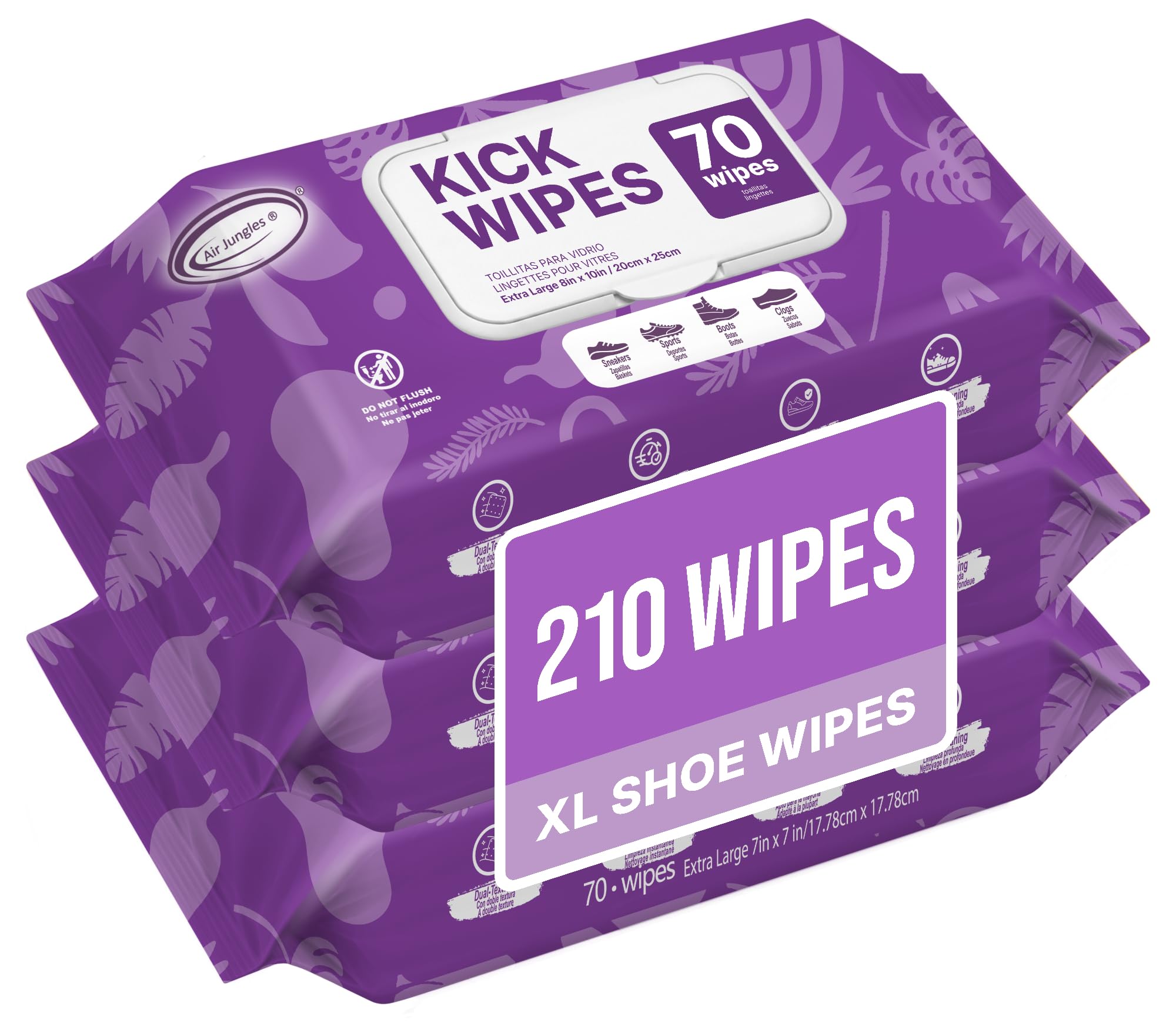 Air Jungles Shoe Sneaker Cleaning Wipes, Dual-Textured Kick Clean for Leather, Suede, Boots, Mesh &amp; Canvas, Extra Large 7 x 7 inch to Remove Dirt Grime, Safe on Colors &amp; Finishes