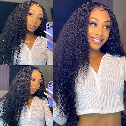 30 Inch Lace Front Wig Human Hair Pre Plucked With Baby Hair 13X4 Hd Lace Front Wigs For Women Curly Lace Frontal Wigs Human Hair 180 Density Brazilian Glueless Kinky Curly Human Hair Wigs Natural Black #TOP2
