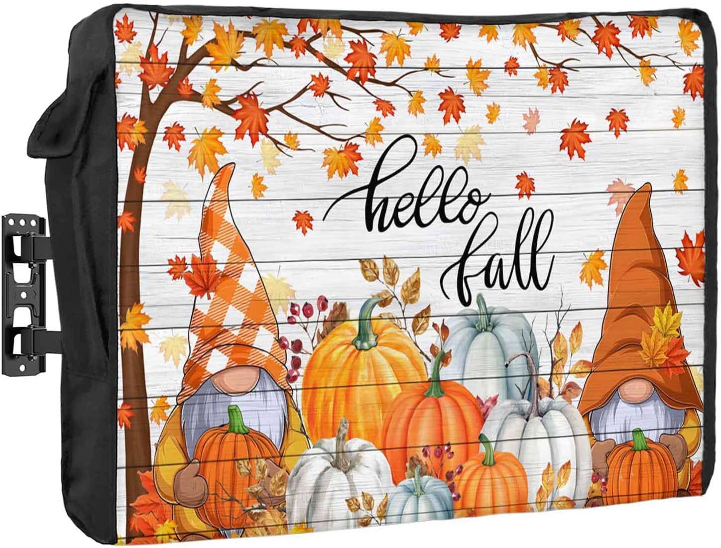 Thanksgiving Gnome Outdoor TV Cover Pumpkin Fall Maple Leaf Wood Plank Waterproof and Weatherproof 48"-50" LCD Movable Shield TV Display Screen Protector Outside Television Covers 48"Wx30"H