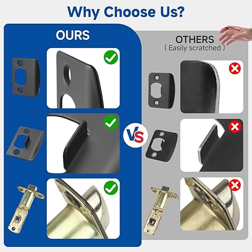 Vista 34 de Estmoon Paquete de 2 manijas de puerta de paso, pomos de puerta color negro mate, manijas de puerta cuadradas interiores, manijas resistentes sin