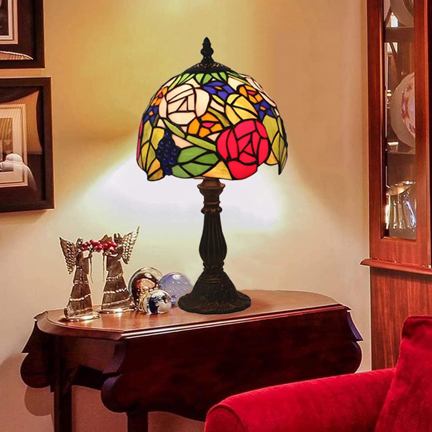 Lampa różana, lampa stołowa w stylu Tiffany'ego lampka nocna, sztuka kwiatowa witraż na biurko akcentująca lampka nocna dla dziewczyny kochanka sypialnia salon, prezent urodzinowy, 8 * 15 cali (H)