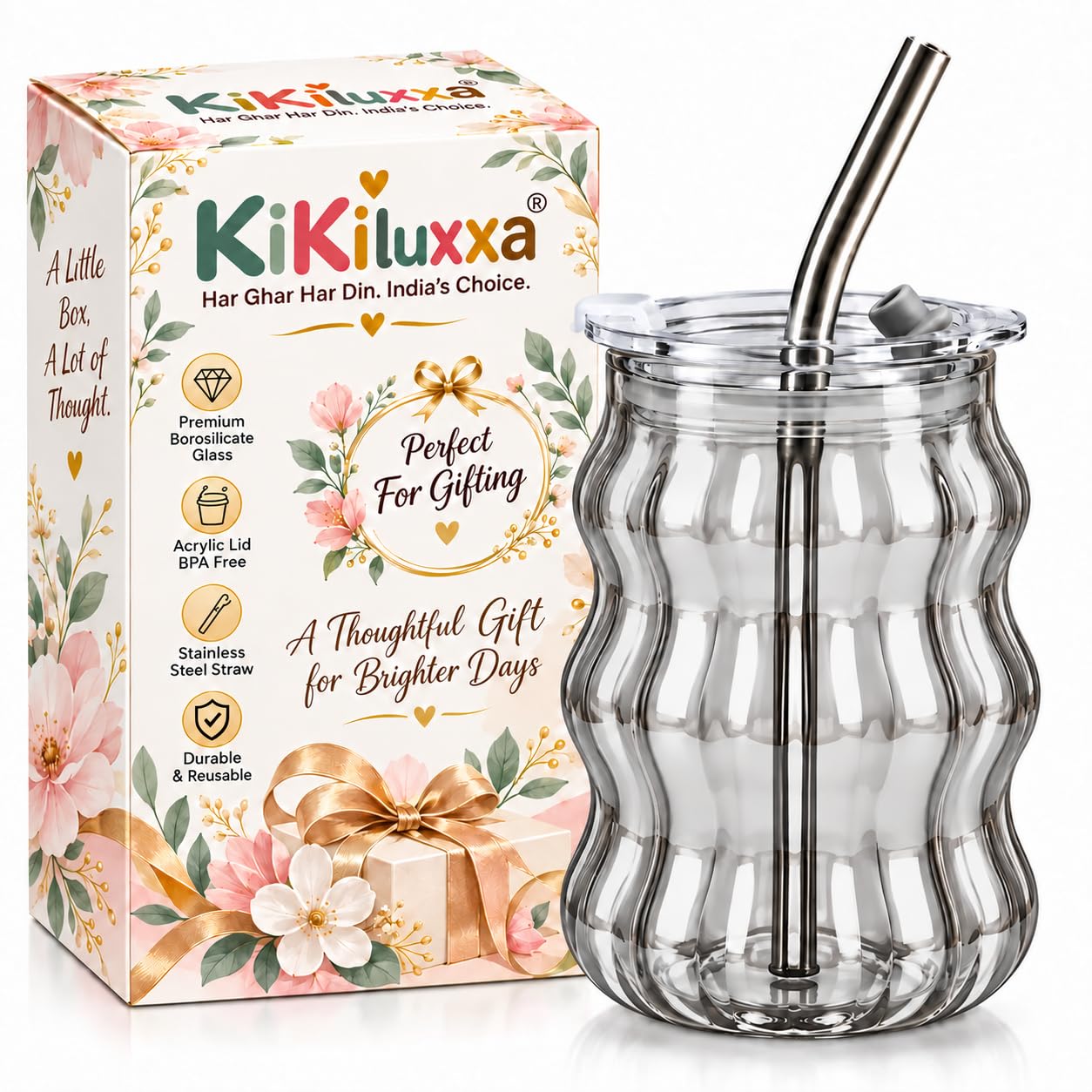 KiKiluxxa Glass Sipper Bottle - Coral Green -20