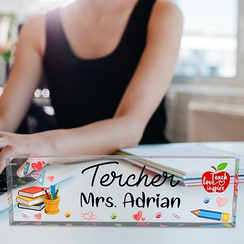 Miniatura 7 de Placa de nombre de escritorio personalizada para profesores, placa de identificación de bloque de acrílico personalizada para oficina, placa de