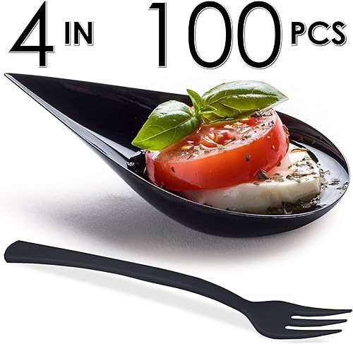 Miniatura 8 de DLux 500 mini platos para aperitivos de 4 pulgadas, cucharas de plástico negro reutilizables, platos de postres y aperitivos, platos para servir,