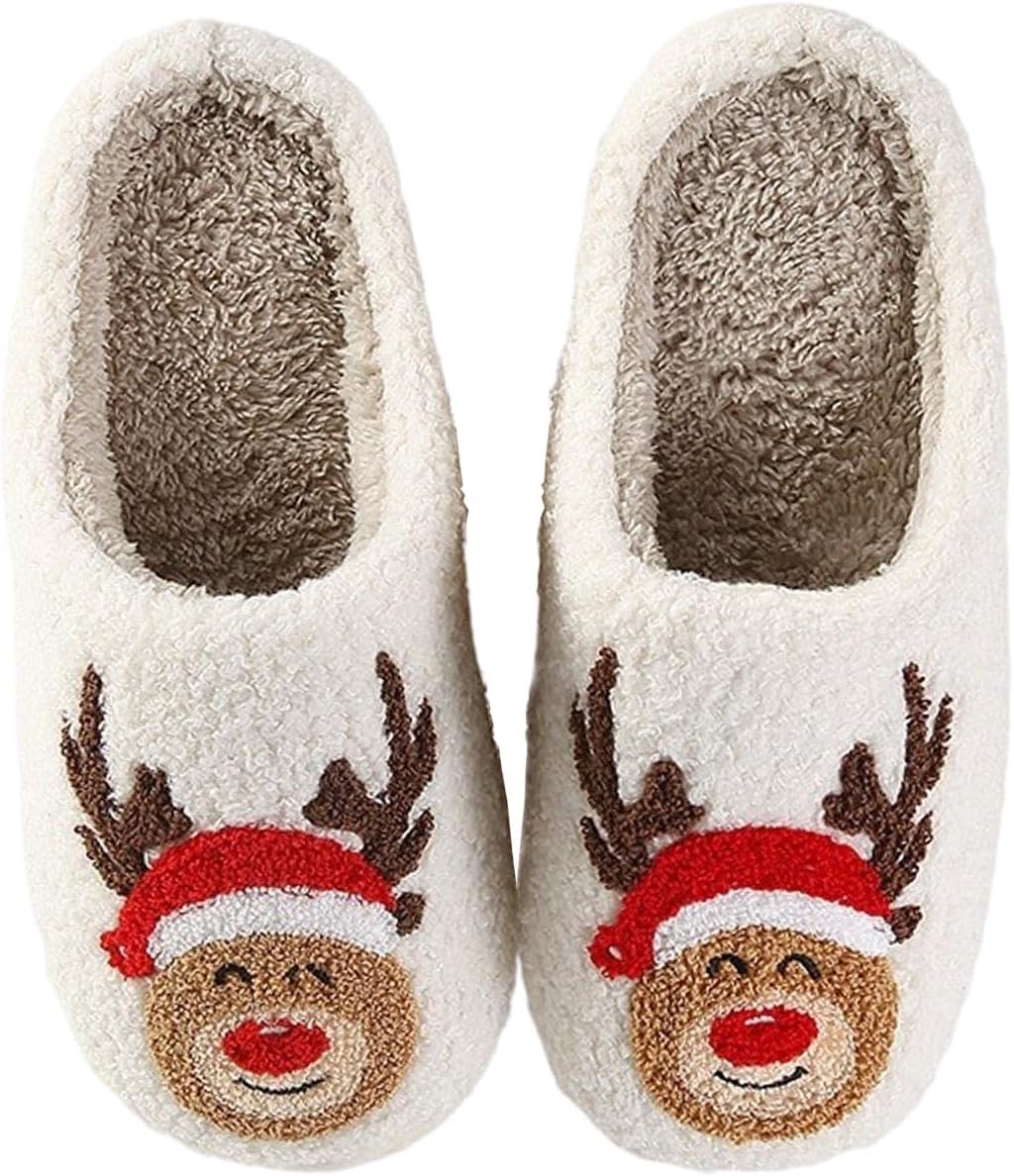 Christmas Slippers For Women Men Indoor Soft Warm Cotton Bedroom Reindeer Slippers House Memory Foam Slippers Cozy Fluffy Fall Winter Home Slippers