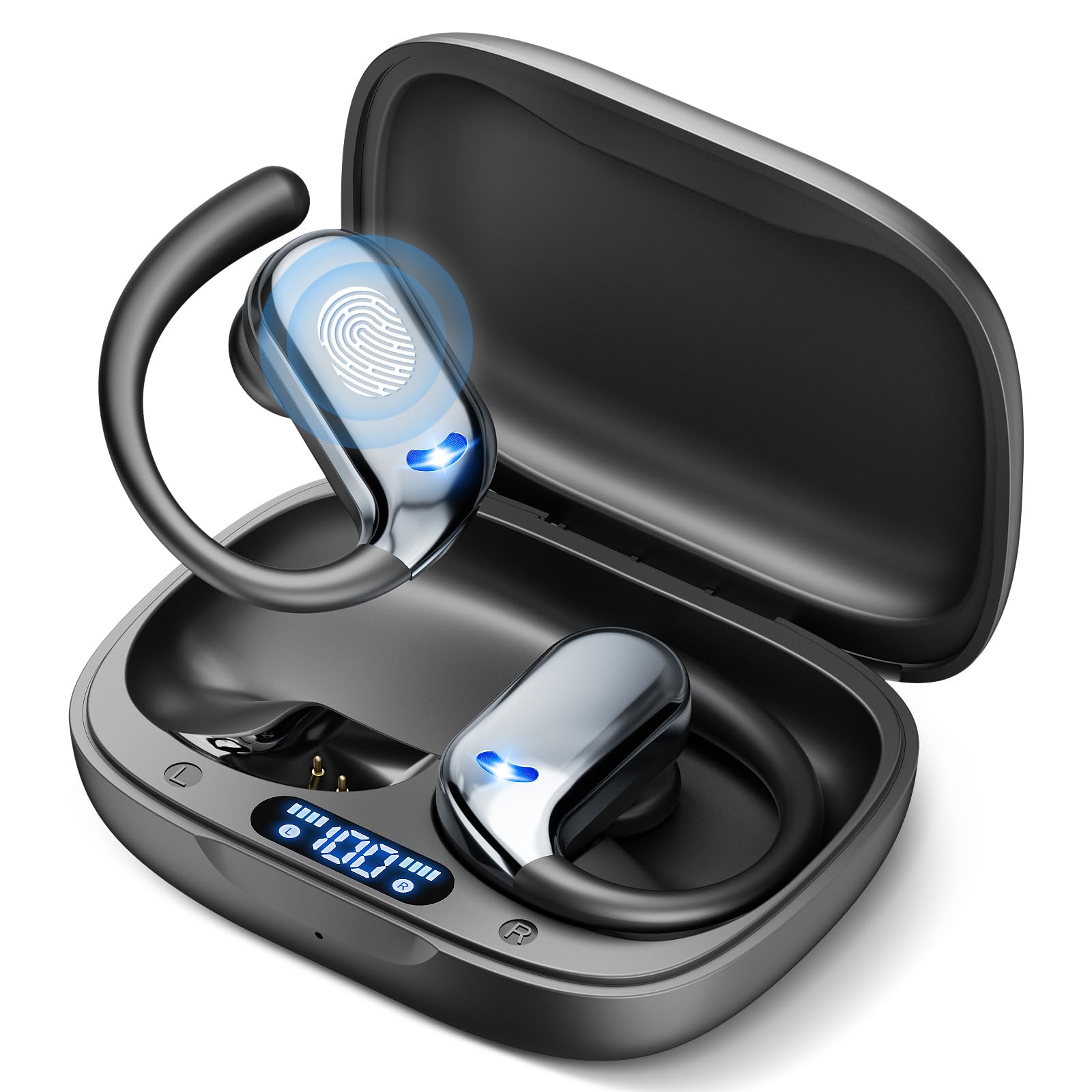 ELECGO Wireless Earbuds, 60Hrs Bluetooth 5.4 Wireless Headset with 3D HiFi Stereo, ENC Noise-Cancelling Mic Bluetooth Headset, IP7 Waterproof, USB-C Quick Charge, LED Display, Black