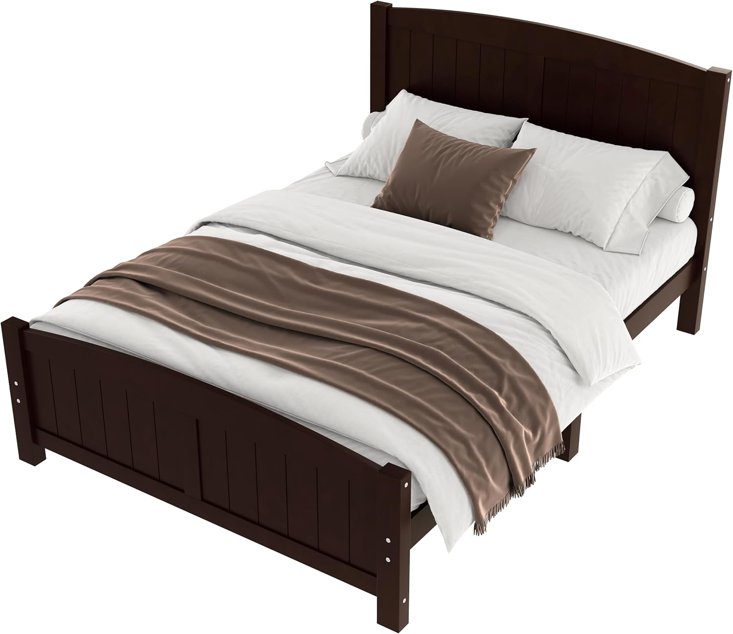 Harper & Bright Designs Full Size Solid Wood Platform Bed with Headboard, Mid Century Modern Bed Frame with Wooden Support Slats, No Box Spring Needed, Espresso