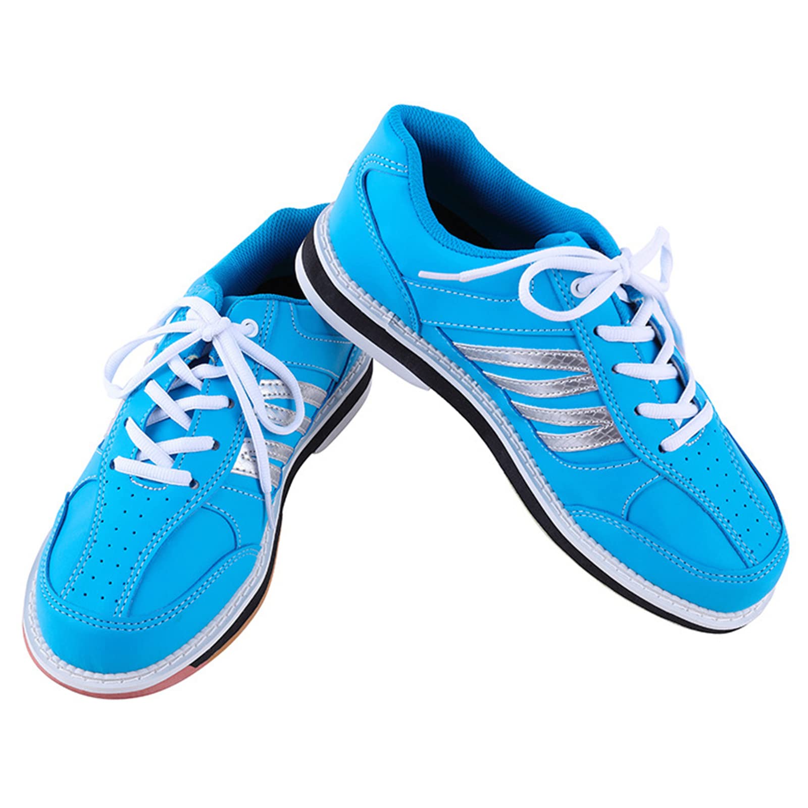 Bowlingschuhe Für Herren Modisch Sportlich Weiches Leder Atmungsaktiv Schnürpuffer Runder Kopf,Blau,44 EU