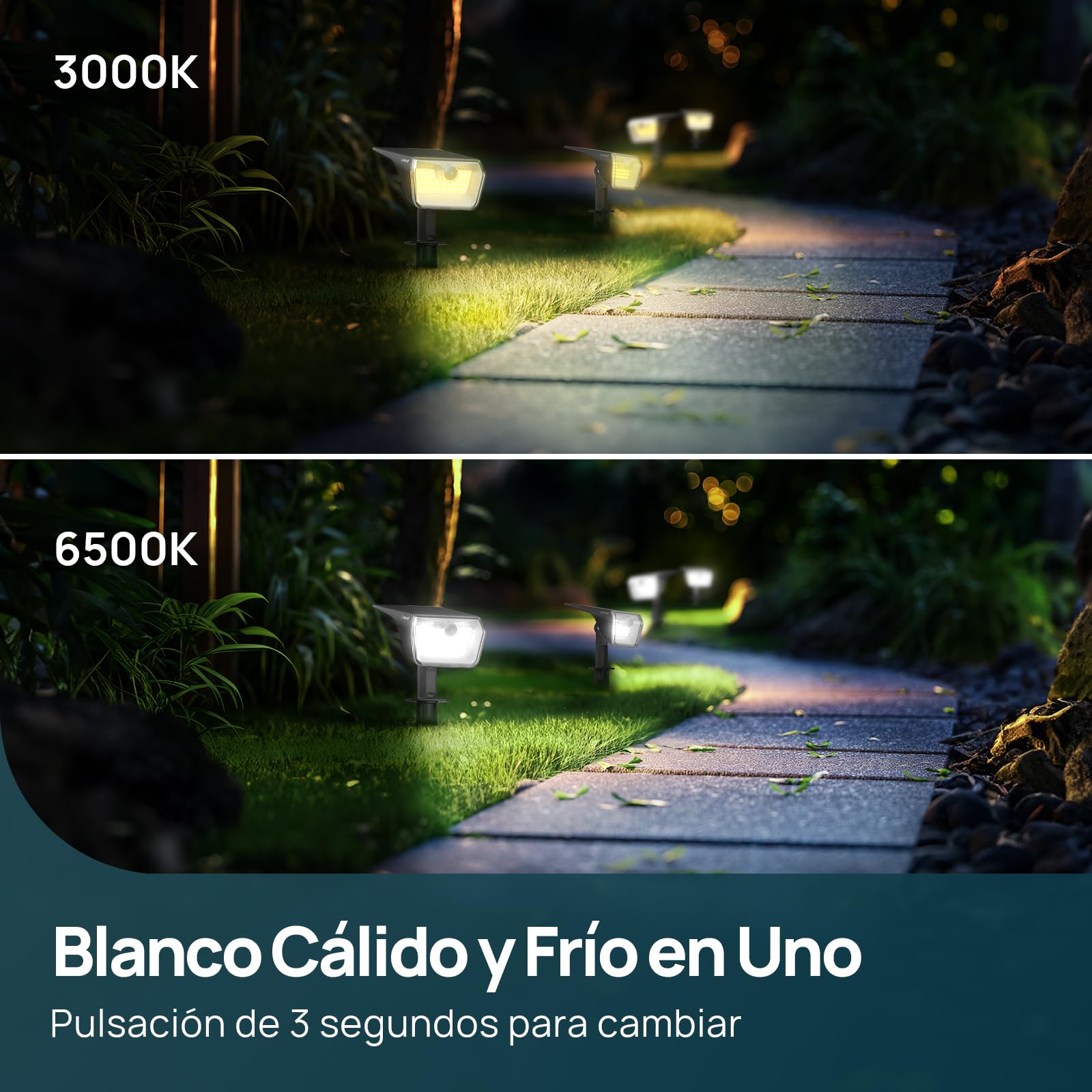 Linkind 2 en 1 Luz Solar con Sensor de Movimiento,3000K & 6500K,60-LEDs Lampara Solar Exterior Para Jardín con indicador de carga, Impermeable IP67,6 Piezas
