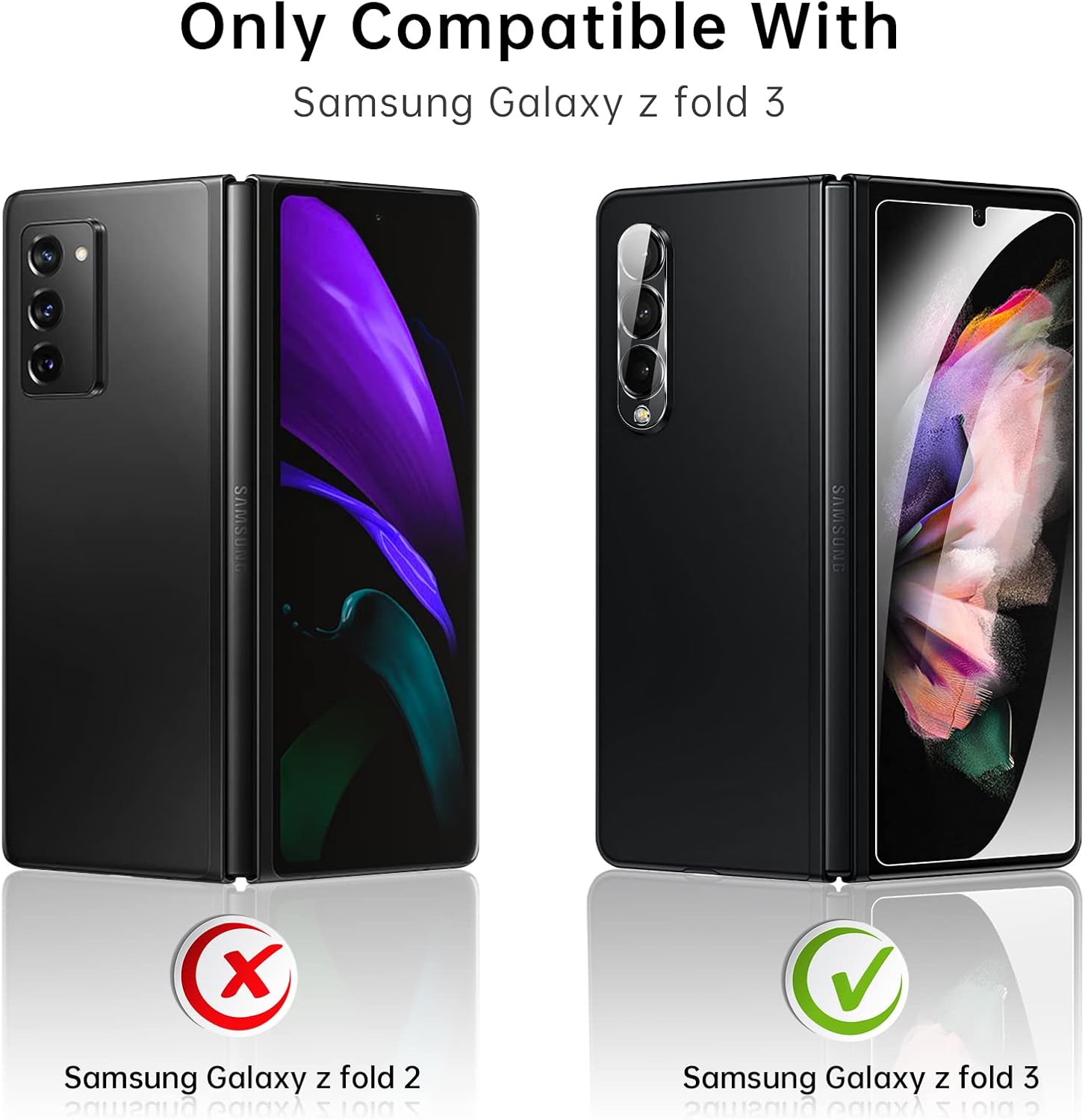 LK 2 Pack Front Tempered Glass Screen Protector Designed for Samsung Galaxy Z Fold 3 5G with 2 Pack Inside Flexible TPU Film + 2 Pack Camera Lens Protector, Support Fingerprint Unlock, Anti-Scratch