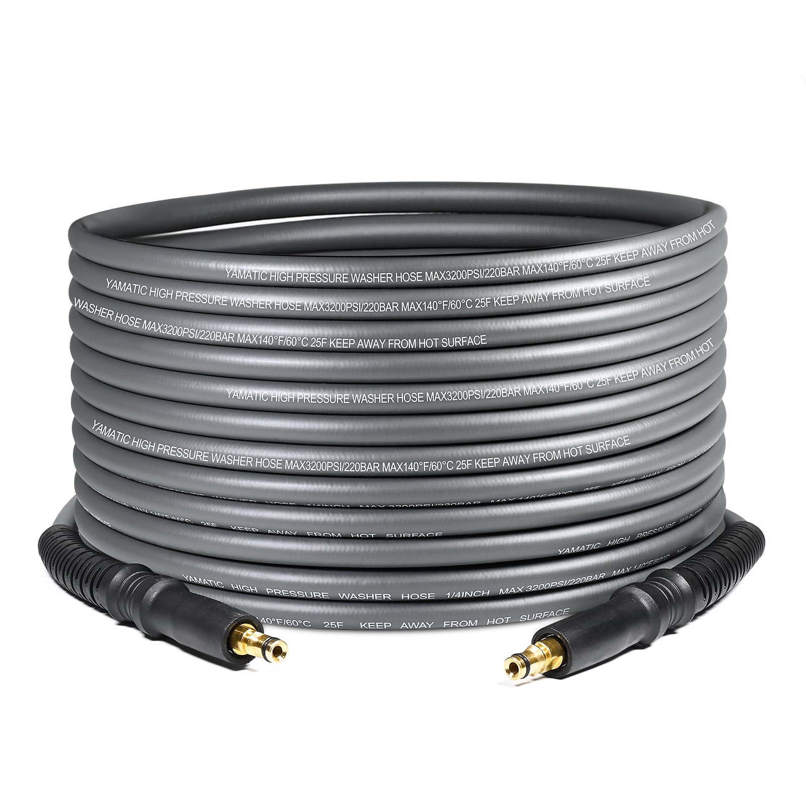 YAMATIC Replacement Pressure Washer Hose 10m x 1/4 Inch Grey, Compatible with Kärcher K2 K3 K4 Series, 220 Bar / 3200 PSI Kink Resistant Pipe with Quick Connect Fittings