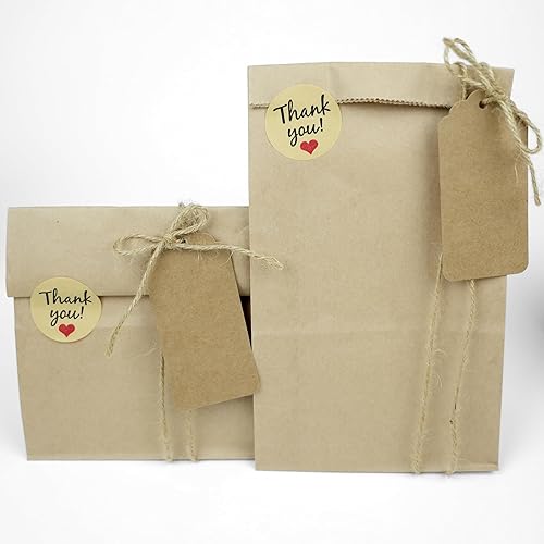 Miniatura 6 de SMINTINE Paquete de 30 bolsas de papel kraft con calcomanías de agradecimiento, etiquetas de papel, cuerda de yute natural, 5 x 3 x 9 pulgadas,