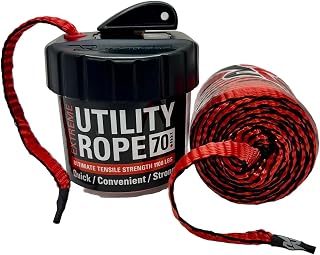 Rapid Rope Canister 70ft Red Flat Tactical Paracord, Made in USA, 1100lb Tested Heavy Duty Poly Rope Test Cord, Non-Tangle Dispense Included - Hiking, Camping, Survival, Utility, Climbing