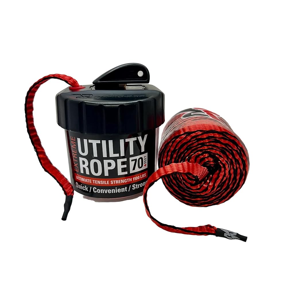 Rapid Rope Canister 70ft Red Flat Tactical Paracord, Made in USA, 1100lb Tested Heavy Duty Poly Rope Test Cord, Non-Tangle Dispense Included - Hiking, Camping, Survival, Utility, Climbing