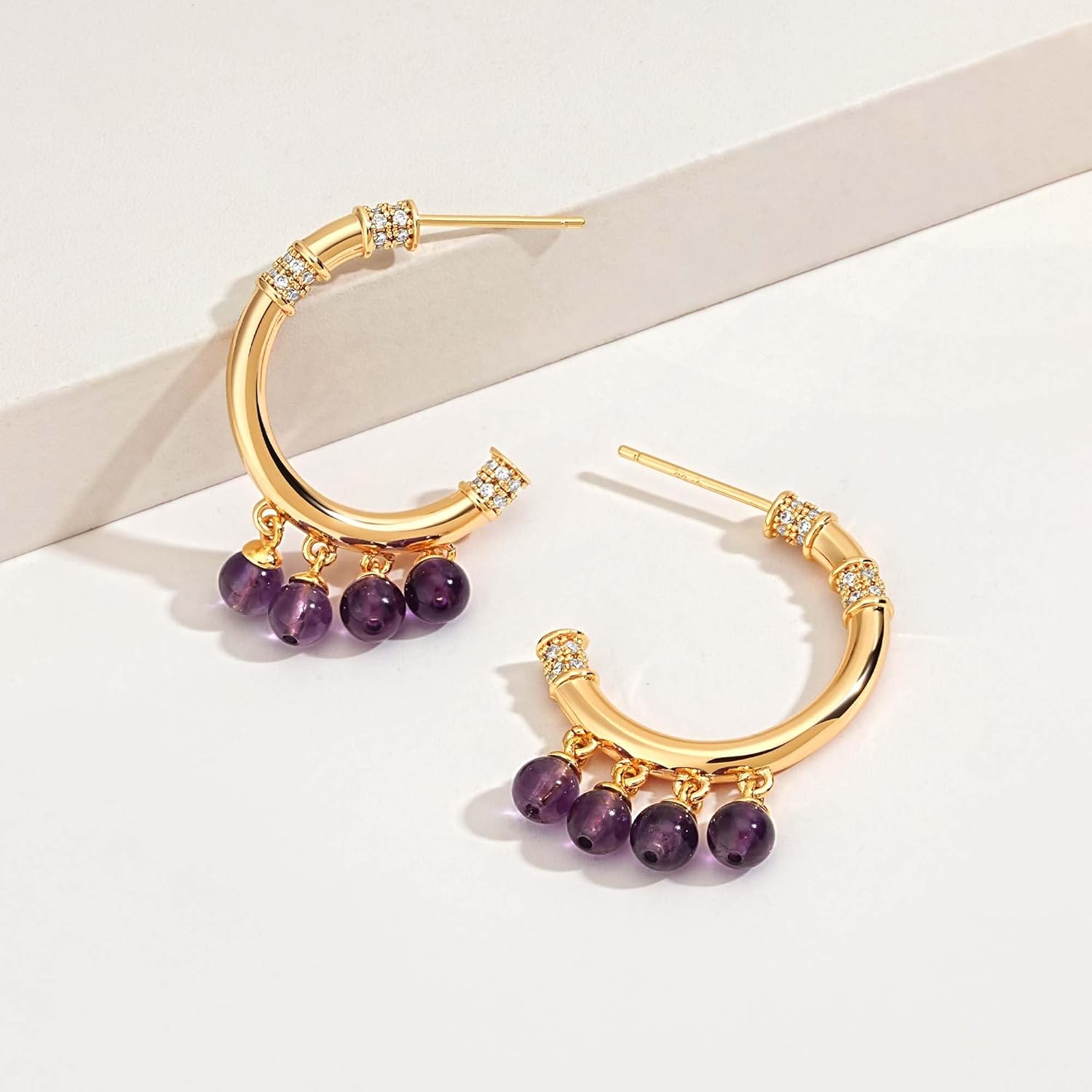 FETTERO Women Gold Hoop Earrings 14K Gold Plated 925 Sterling Silver Post Chunky Huggie Hoops Colored Tassel Boho Statement Earrings for Women Dainty Jewelry - Image 3