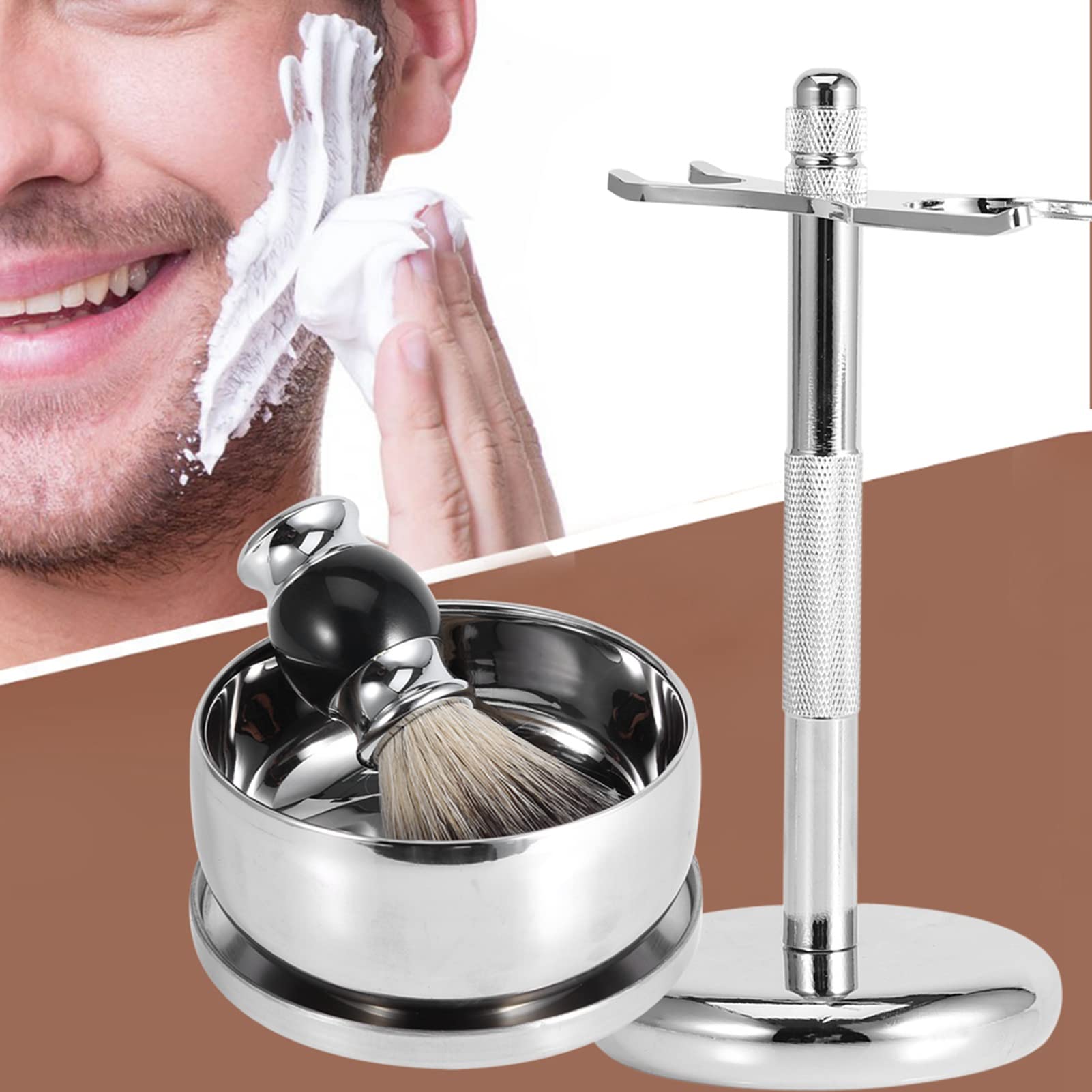 Kit di Strumenti per la Rasatura Professionale con Supporto per Uomo, Spazzola in Pelo di Tasso Sintetico e Ciotola per Tazza di Sapone in Lega - Durevole, Conveniente Ed Ecologico