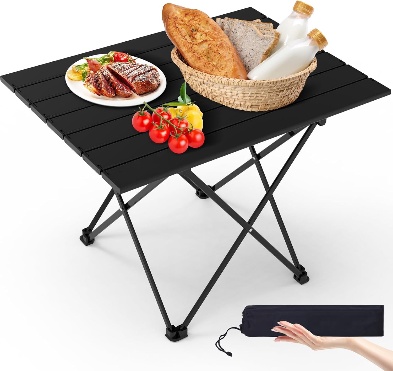 Rhyhorn Camping Table Beach Table Camping Side Table That Fold Up Lightweight, Metal Roll up Tent Table Folding Camp Table, Fold Up Camping Tables Small Folding Table Portable Outdoor(RY-04)