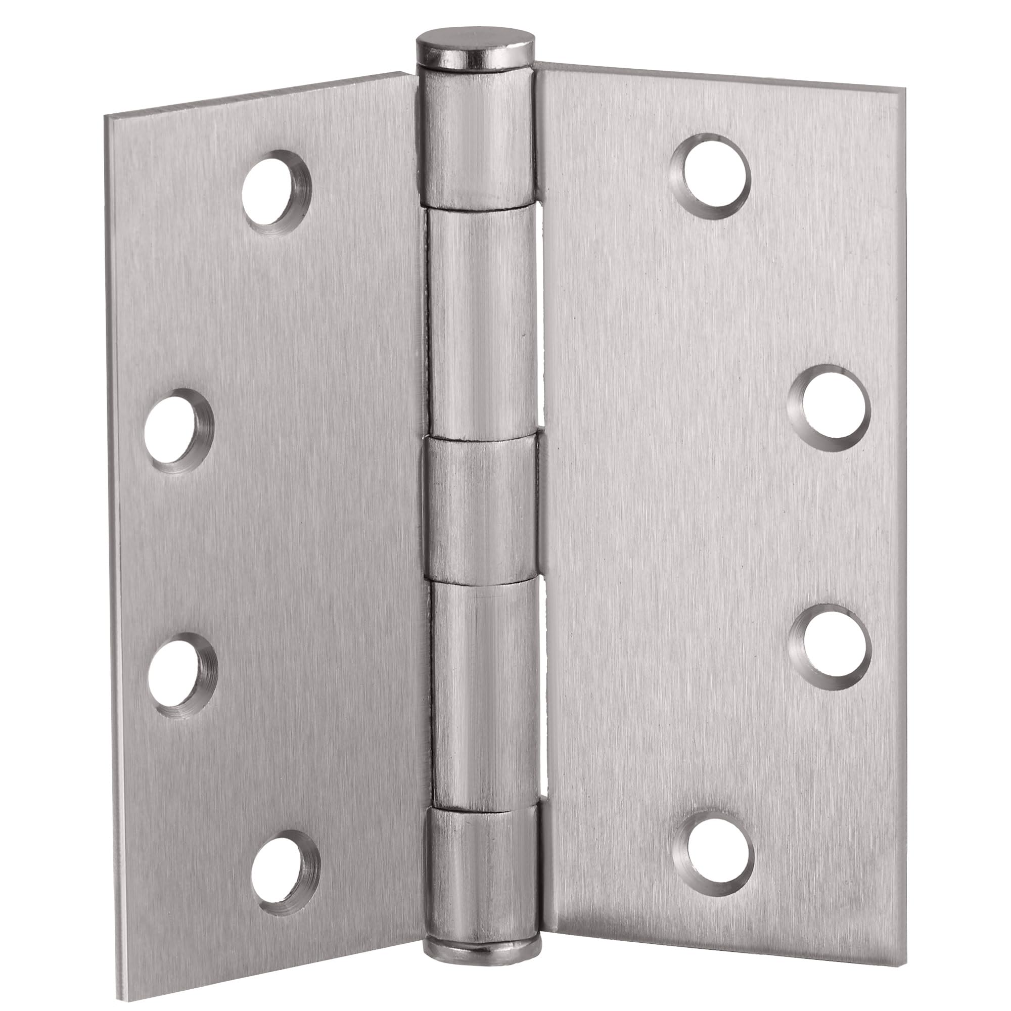 Bisagras de puerta para puertas interiores, paquete de 12 unidades, 4.5 x 4.5 pulgadas, bisagra de puerta cuadrada de acero, níquel satinado, se adapta a puertas estándar, Design House 189886