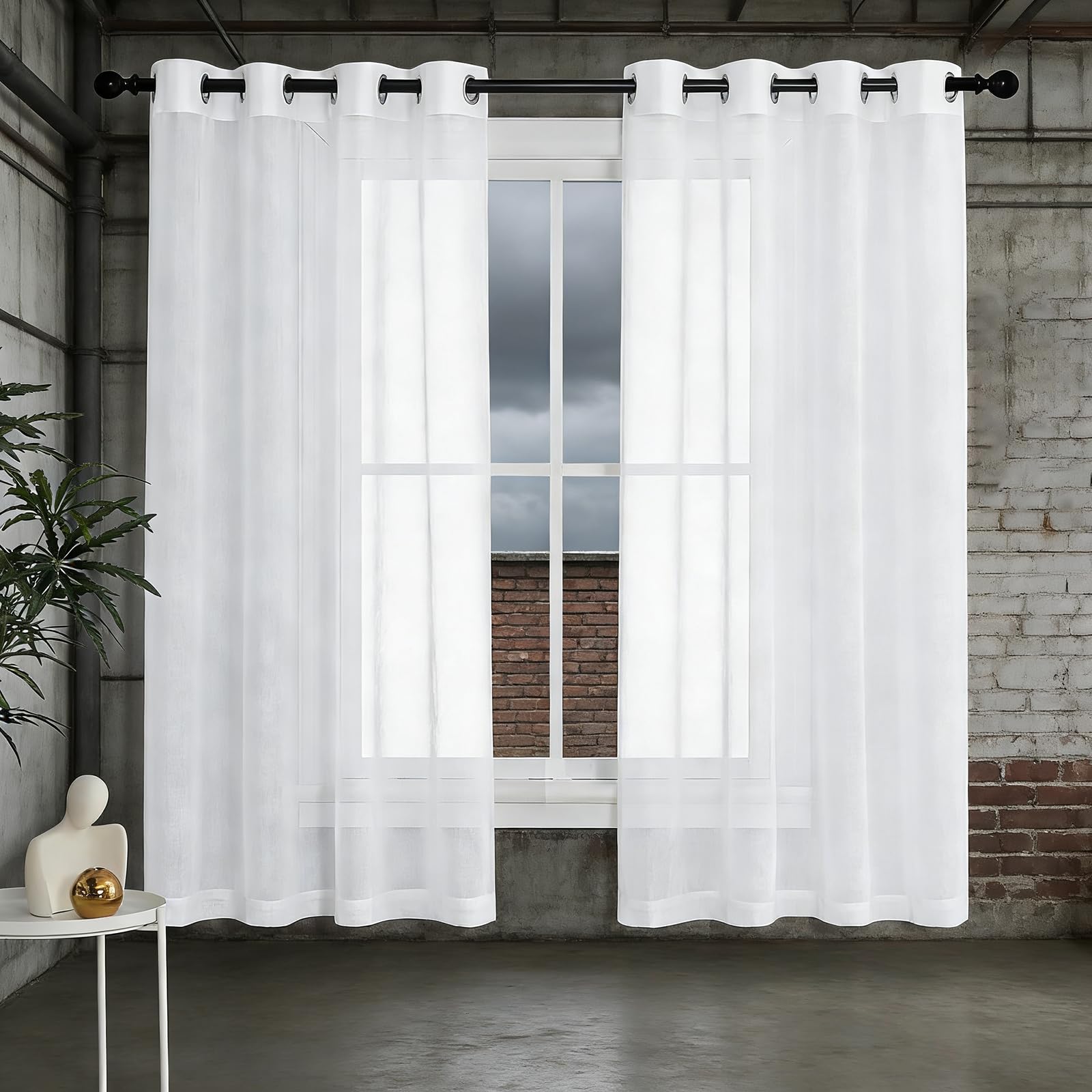 Voile Gardinen 225 x 220 cm Halbtransparent, Lichtdurchlässig Und Elegan, mit Ösen in Leinenoptik, Luftig Und Langlebig Halbtransparent Linen Curtains für Jedes Fenster, Weiß