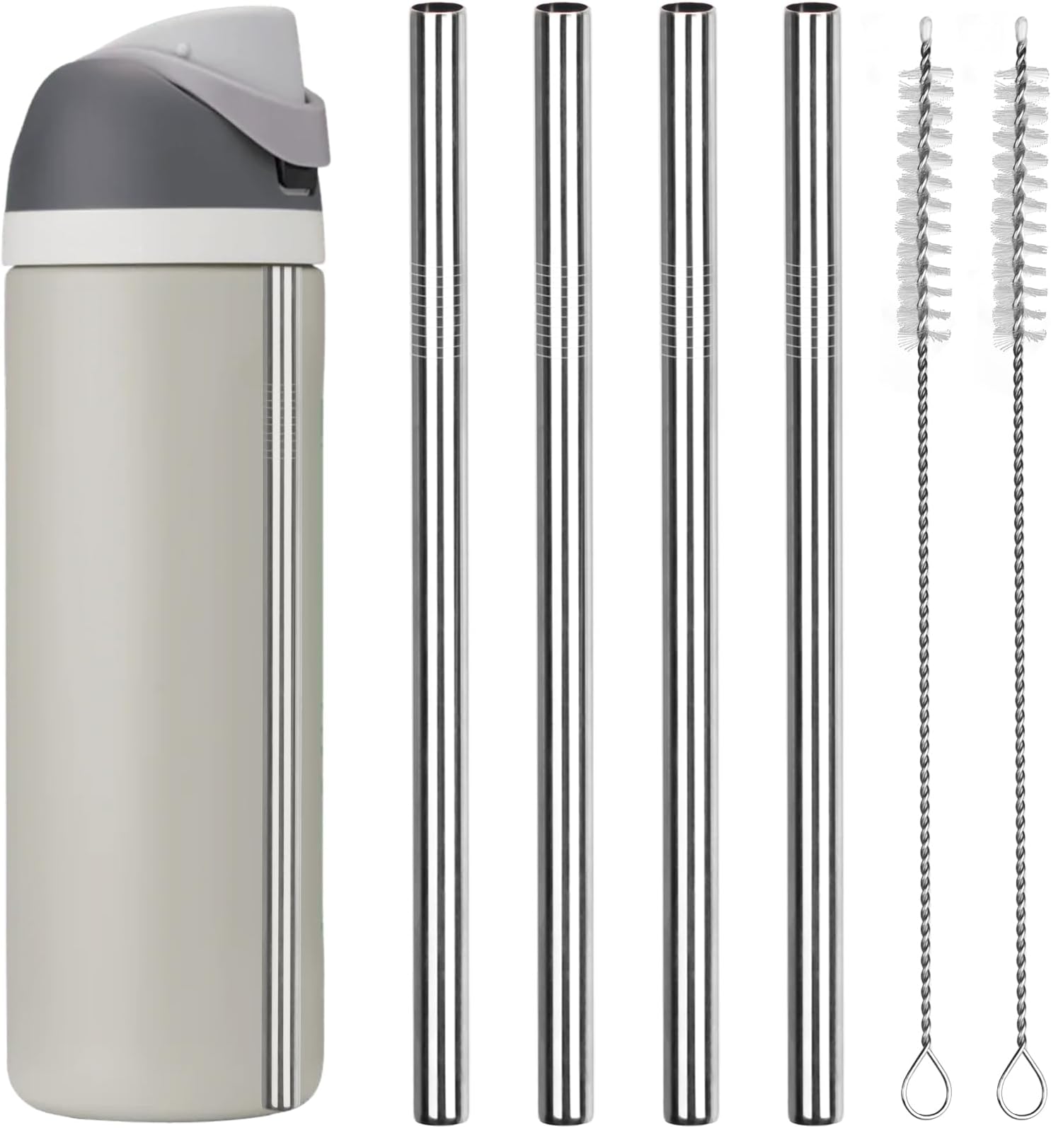 Metal Replacement Straws for Owala Water Bottle 24 oz 32 oz, With 2 Cleaning Brush, Reusable Stainless Steel Straws Compatible With Owala Water Bottle-4 PCS