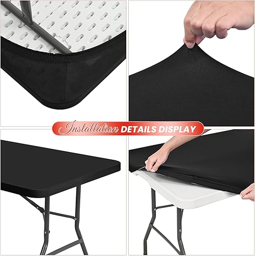 Miniatura 5 de Paquete de 6 fundas de tela elástica para mesas de 6 pies, fundas de mesa de elastano, lavables, elásticos, universales, rectangulares, para