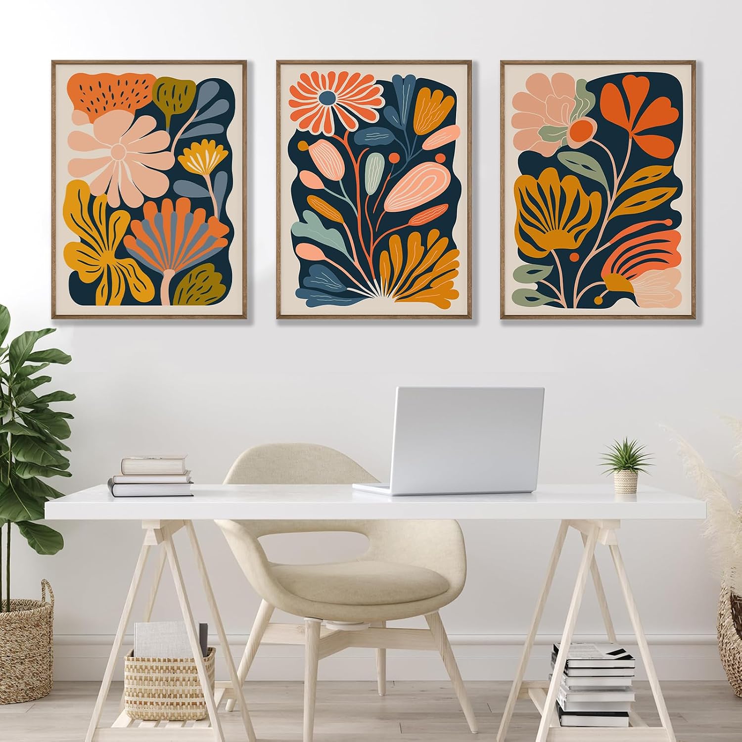 ZZJYYC Boho Abstract Flower Wall Art Decor Matisse Style Floral Canvas Painting Botanical Plant Wall Art Pictures Minimalist Flower Prints Poster for Living foom Bedroom 16x24 inch Unframed Set of 3