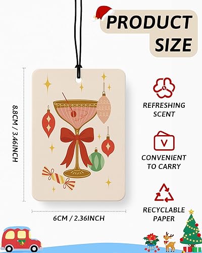 Miniatura 2 de Ambientador de coche de Navidad vintage, 4 piezas, moderno coqueta de Santa bola de cóctel, ambientador colgante para autos, armario, cajón, libros,
