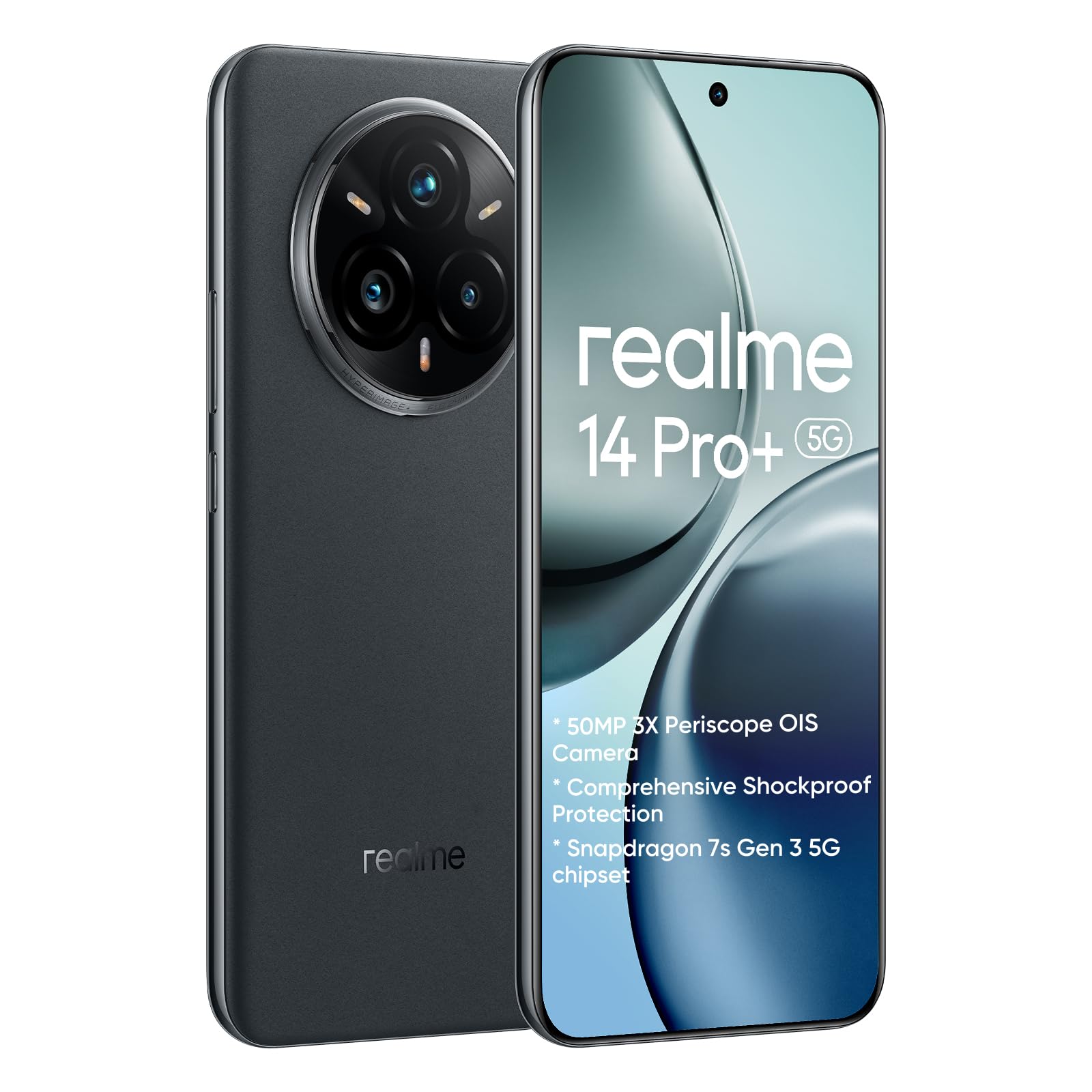 realme 14 Pro+ 5G Smartphone 8+256GB,50MP IMX882 Periscope,Processore Snapdragon 7s di terza generazione,Display quad-curvo da 6,83 pollici 120Hz,batteria Titan 5260mAh,Nero