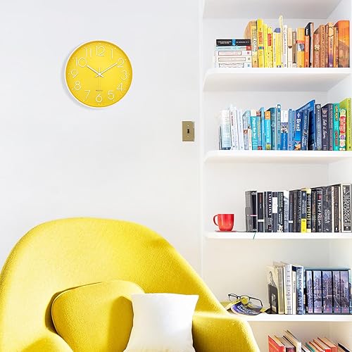 Miniatura 42 de Reloj de pared moderno verde para decoración de sala de estar, reloj de pared grande de 14 pulgadas, funciona con pilas, reloj analógico redondo