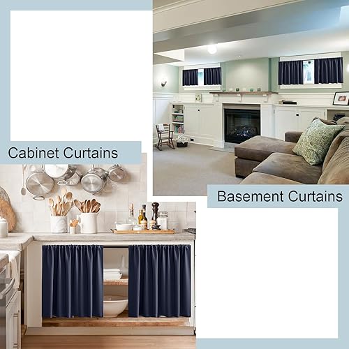 Miniatura 6 de Cortinas azul marino para autocaravanas RV Camper, juego de 2 paneles con bolsillo para la barra, cortinas oscuras para oscurecer la habitación,