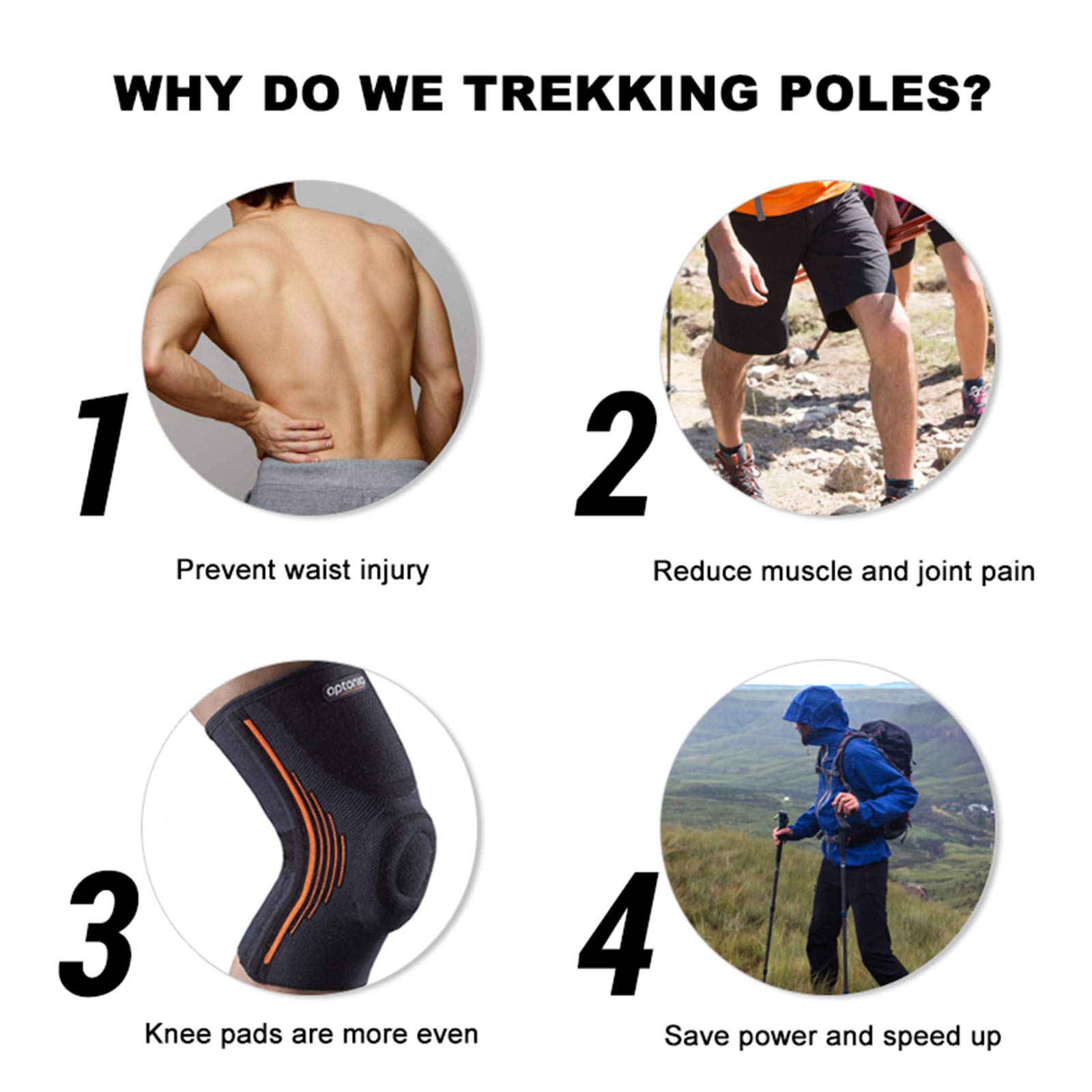 TIM-LI Kijki trekkingowe, lekkie teleskopowe aluminiowe kijki turystyczne, na kemping, do wspinaczki górskiej, wędrówek z plecakiem