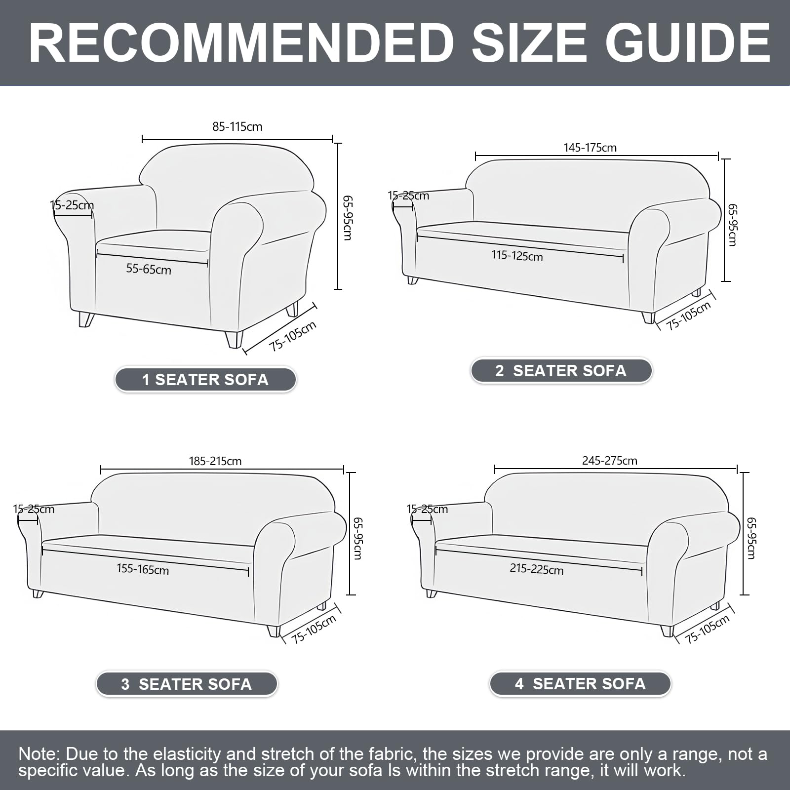 YSTELLAA Copridivano 2 Posti Con Braccioli, Universale Copri Divano Elasticizzato Lavabile, Copridivani Antimacchia Antiscivolo, Sofa Cover Antigraffio Gatto, Per Soggiorno, Grigio Chiaro