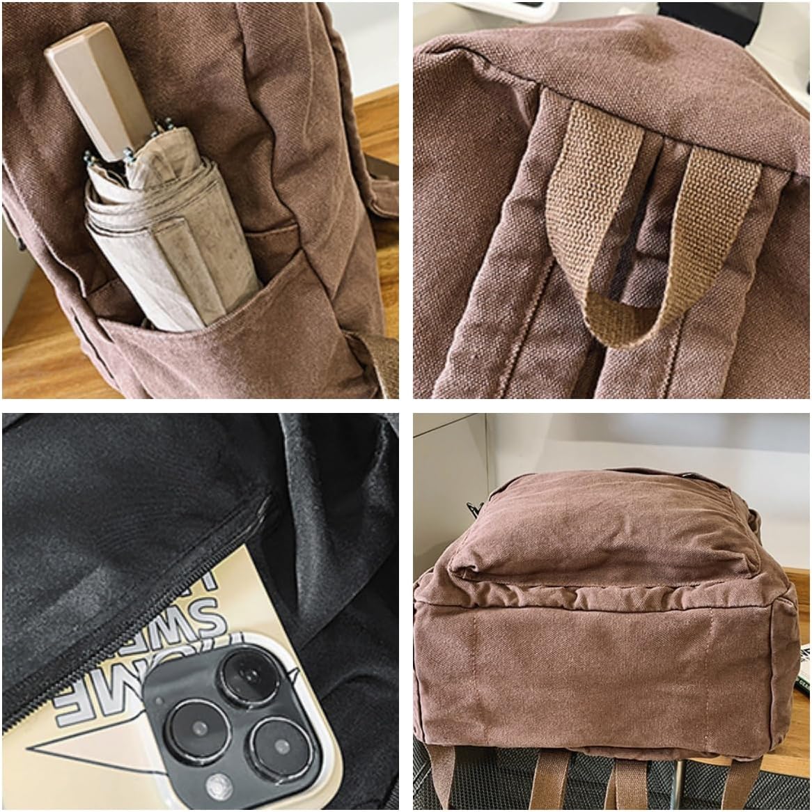 Canvas Backpack for Women Men Cute Vintage College Laptop Bag Hippie Grunge Casual Travel Rucksack Daypack (Red)