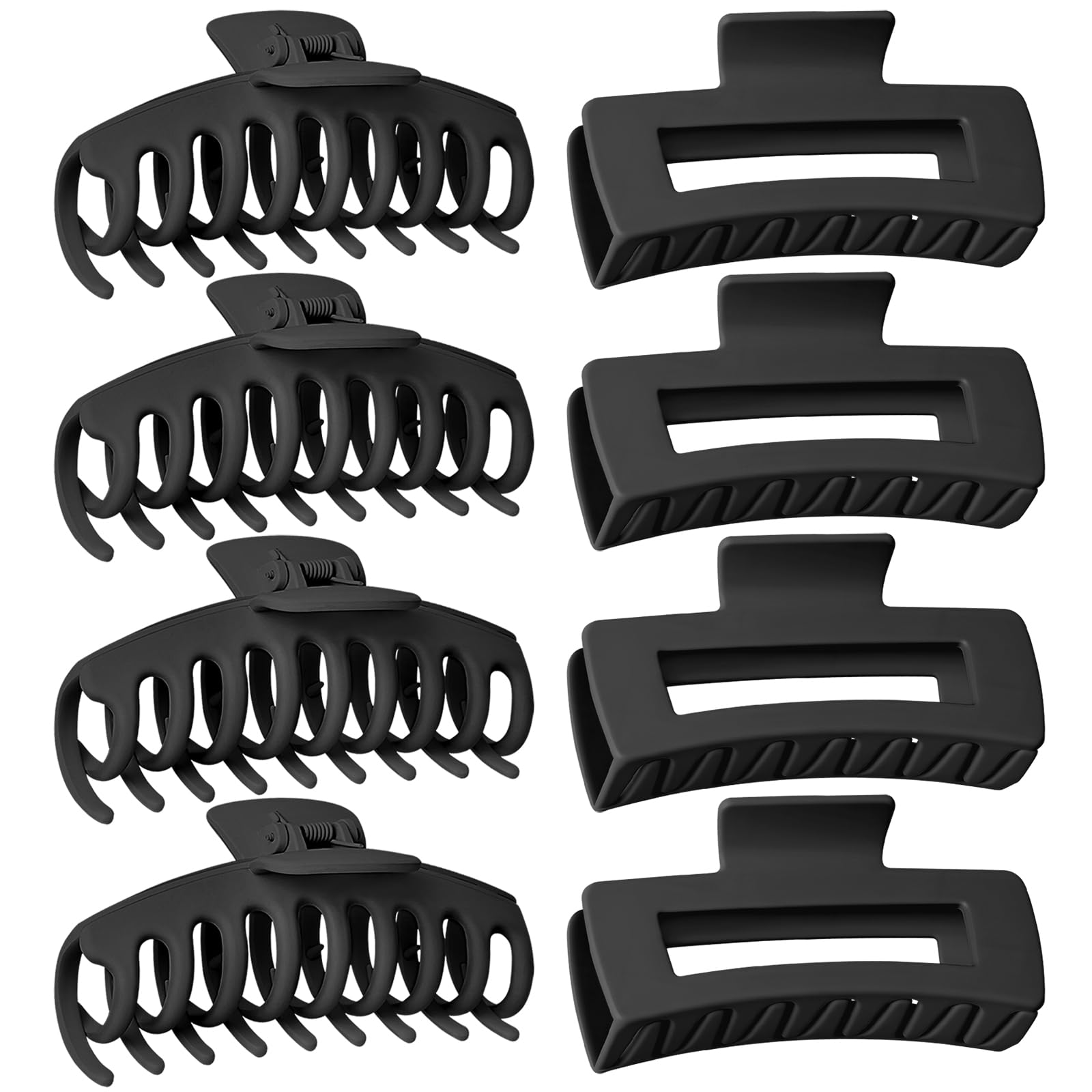 TOCESS 8 Pack Black Big Hair Claw Clips for Women Large Claw Clip for Thin Thick Curly Hair 90's Strong Hold 4.33 Inch Non...