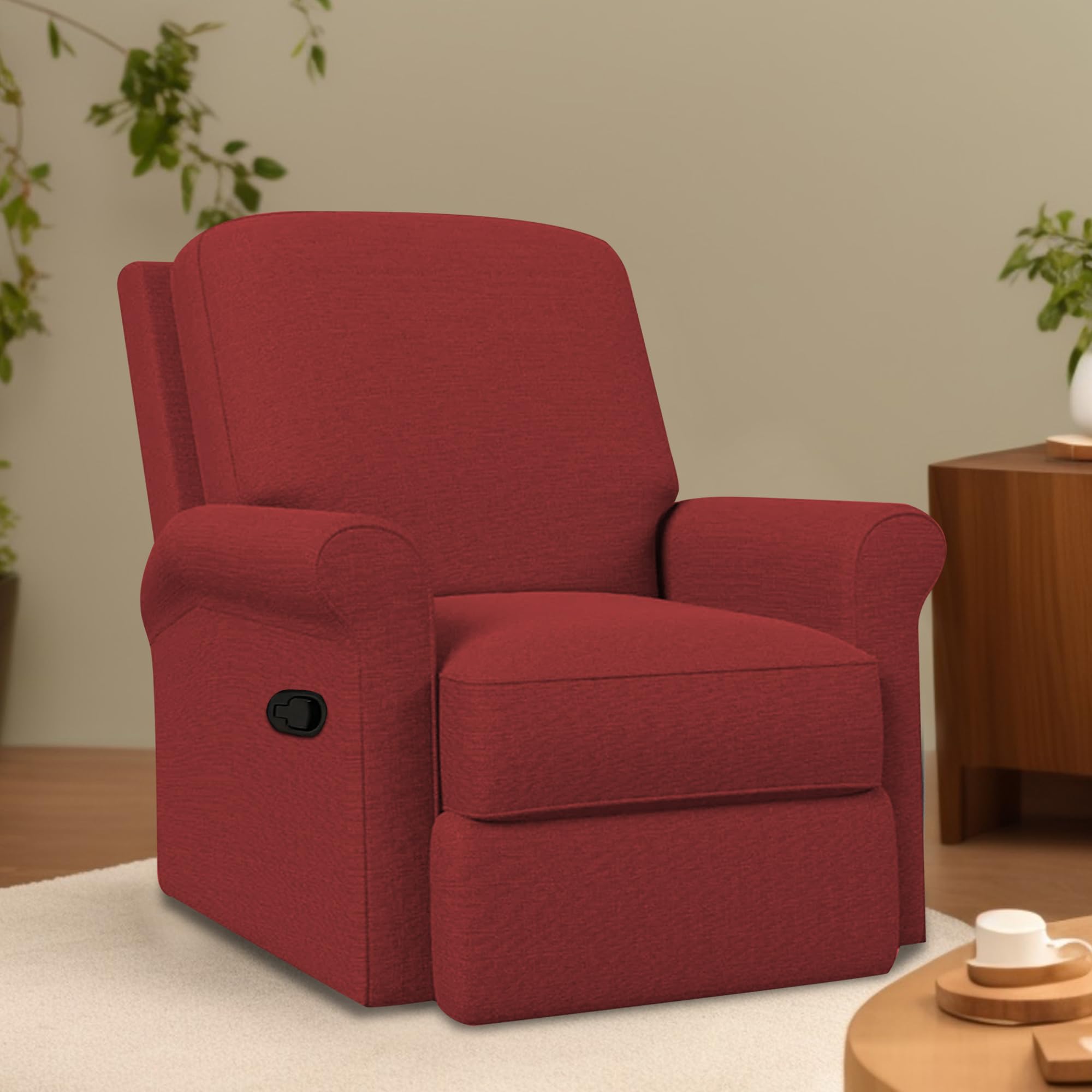Ferris Comfy Fabric | 1 Seater Recliner Sofa, Premium Fabric Upholstery, Padded Body with Comfortable Cushions, Manual Recliner Chair for Living Room & Home Relaxation | Maroon-image-41