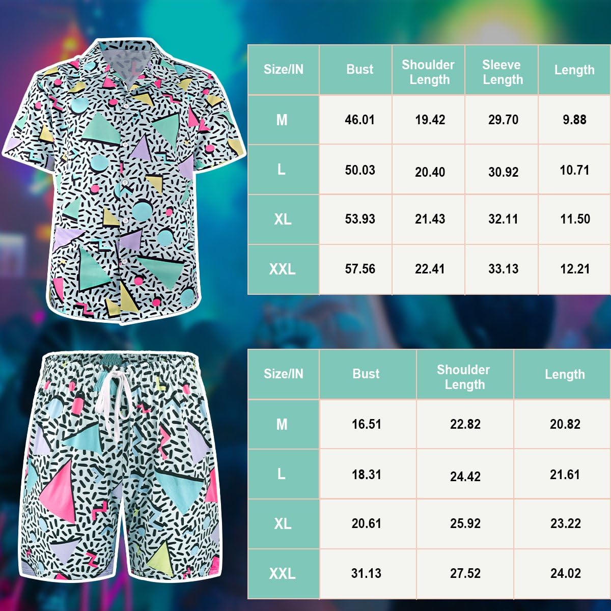 80s 90s Outfit for Men Hip Hop Costume Button Up Blouse Tops Disco Retro Theme Party Outfit Hawaiian Vintage LightBlue-L - Image 4