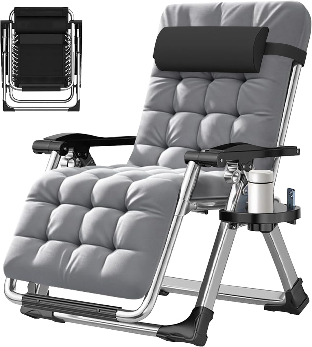 ABORON Zero Gravity Chair,Premium Outdoor Lawn Folding Lounge Chairs,Sturdy Adjustable Reclining Patio Chairs with Removable Cushion,Headrest & Tray