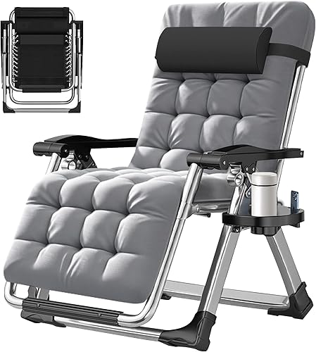 ABORON Silla de gravedad cero, sillas plegables de primera calidad para exteriores, sillas de patio reclinables resistentes y ajustables con cojín