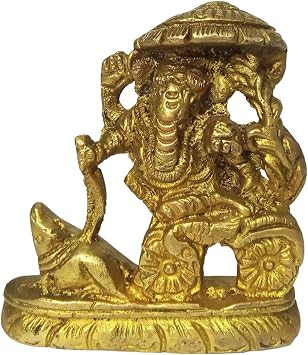 Purpledip Rare Collection Brass Statue Ganapathi Ganesha On Chariot Drawn by Mouse 12176