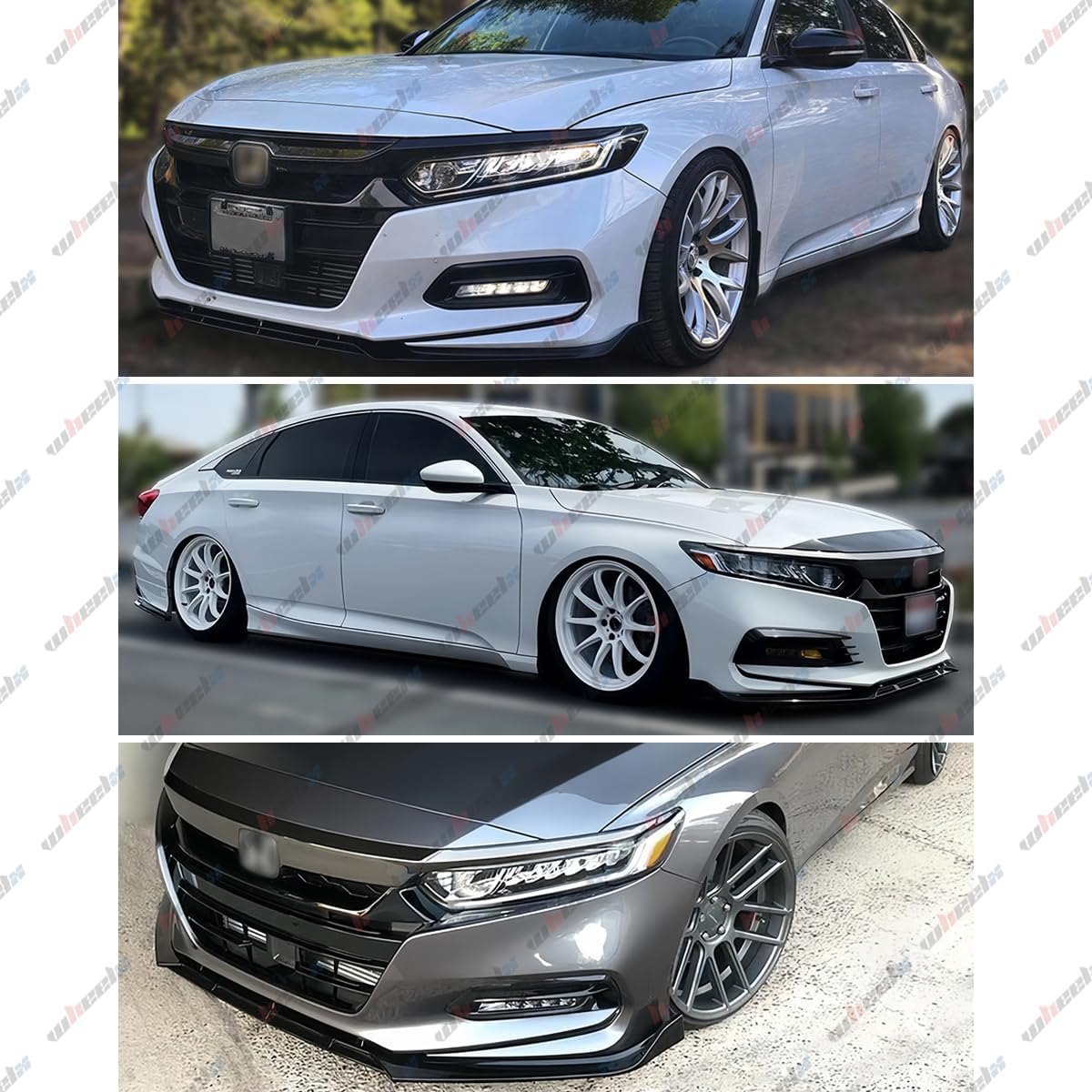 3Pcs Front Bumper Lip Compatible with 2018-2020 Honda Accord, JDM Air Dam Winglet Splitter Chin Fits for EX EX-L LX SE Sport Touring Hybrid, Protection Body Kit (Glossy Black)