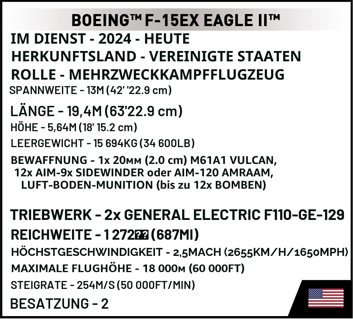 COBI Armed Forces Boeing F-15EX Eagle II Aircraft