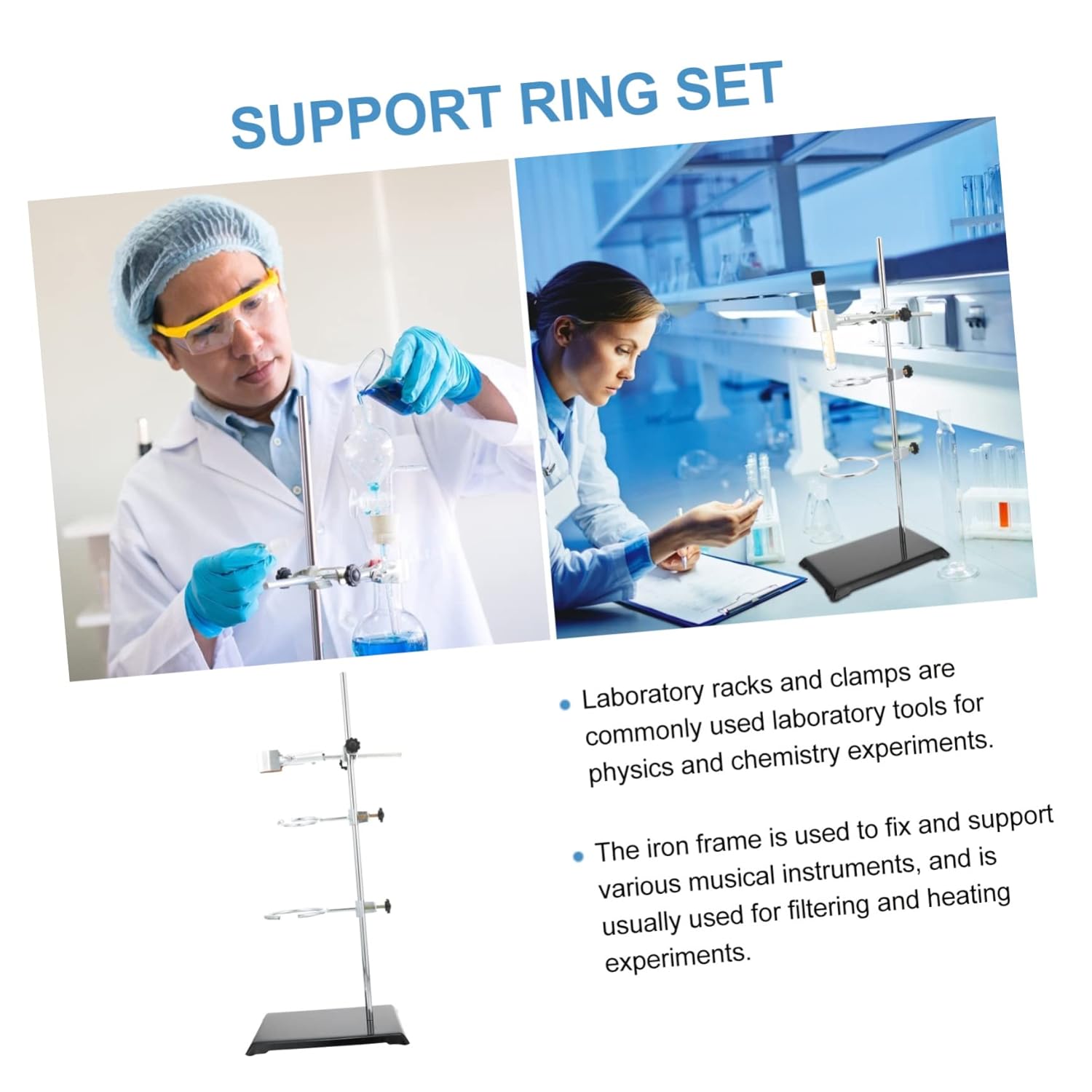 ABOOFAN Iron Frame Laboratory Retort Stand Set Complete Chemistry Experiment Support Kit Flask Ring and Support Rod for Laboratory Use
